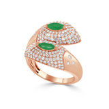 14K Gold Emerald & Diamond Bypass Ring - 1.08 CT