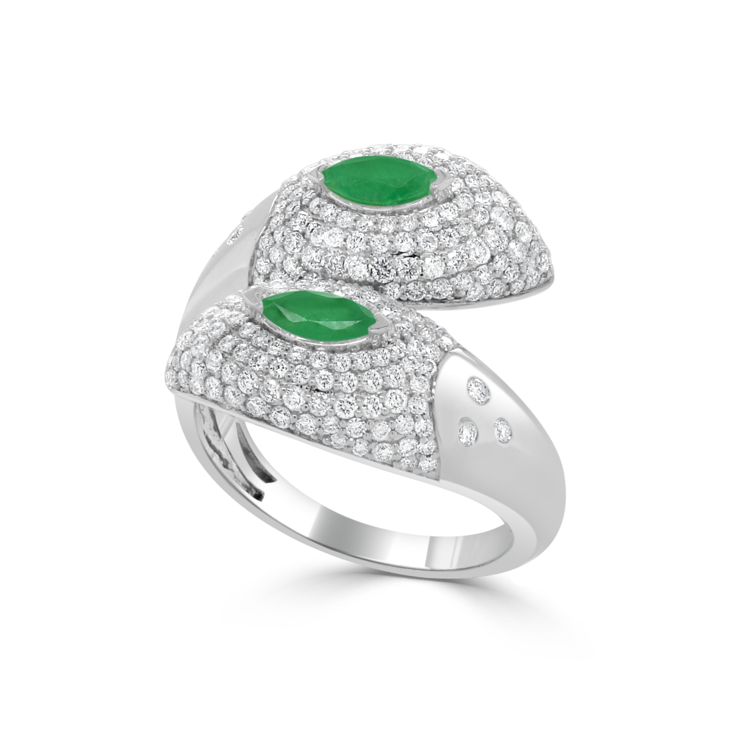 14K Gold Emerald & Diamond Bypass Ring - 1.08 CT