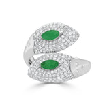 14K Gold Emerald & Diamond Bypass Ring - 1.08 CT