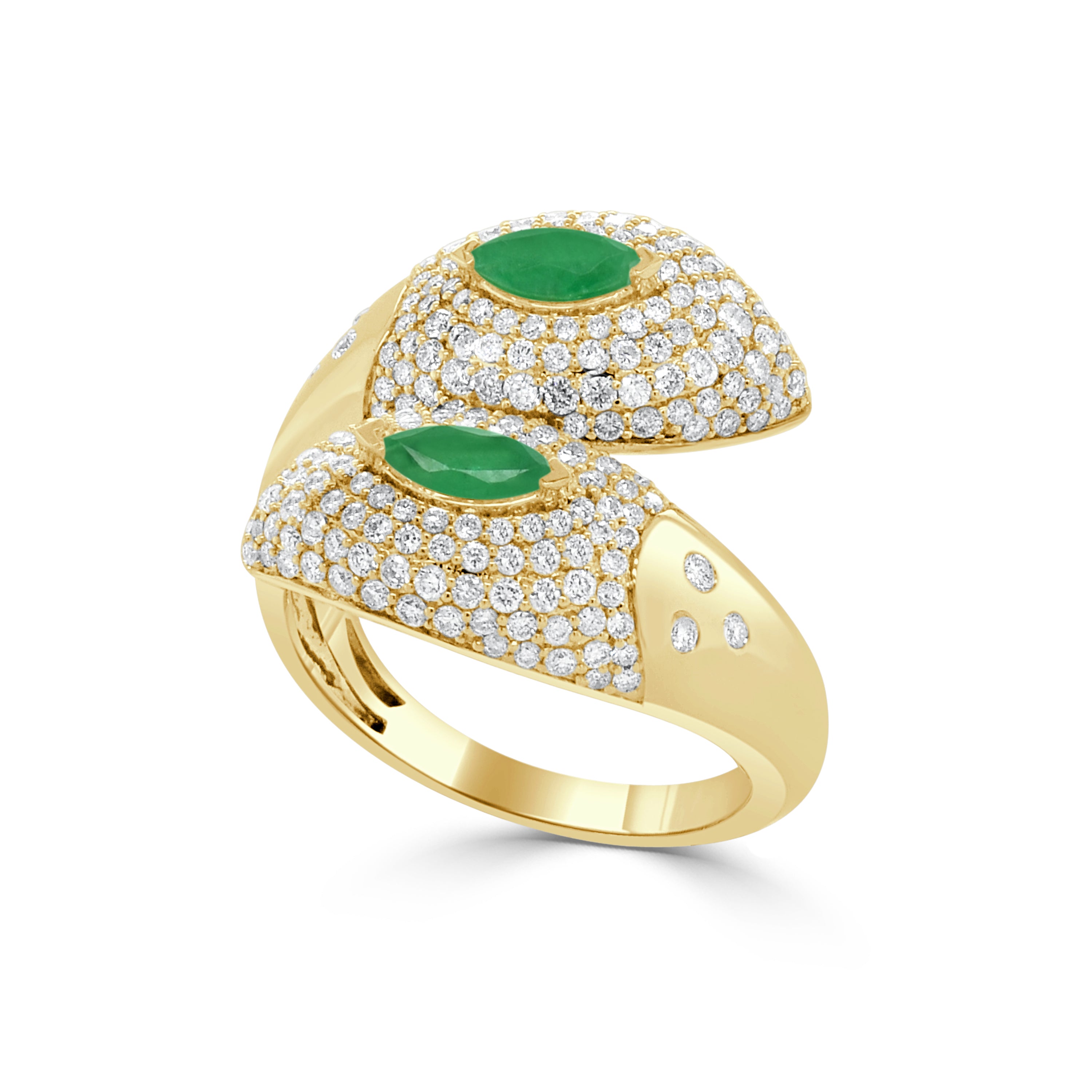 14K Gold Emerald & Diamond Bypass Ring - 1.08 CT