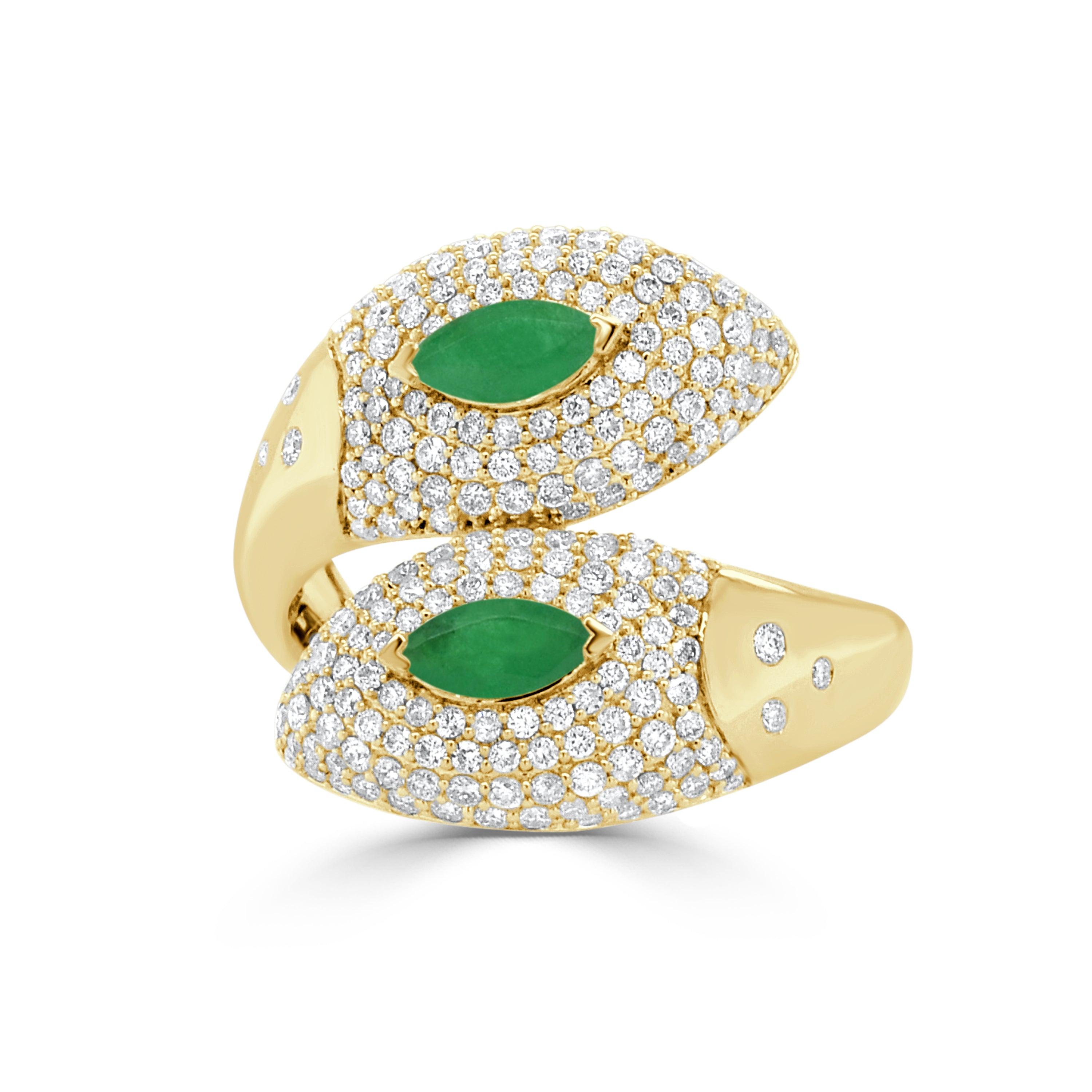 14K Gold Emerald & Diamond Bypass Ring - 1.08 CT