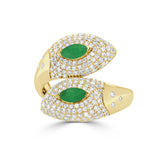 14K Gold Emerald & Diamond Bypass Ring - 1.08 CT