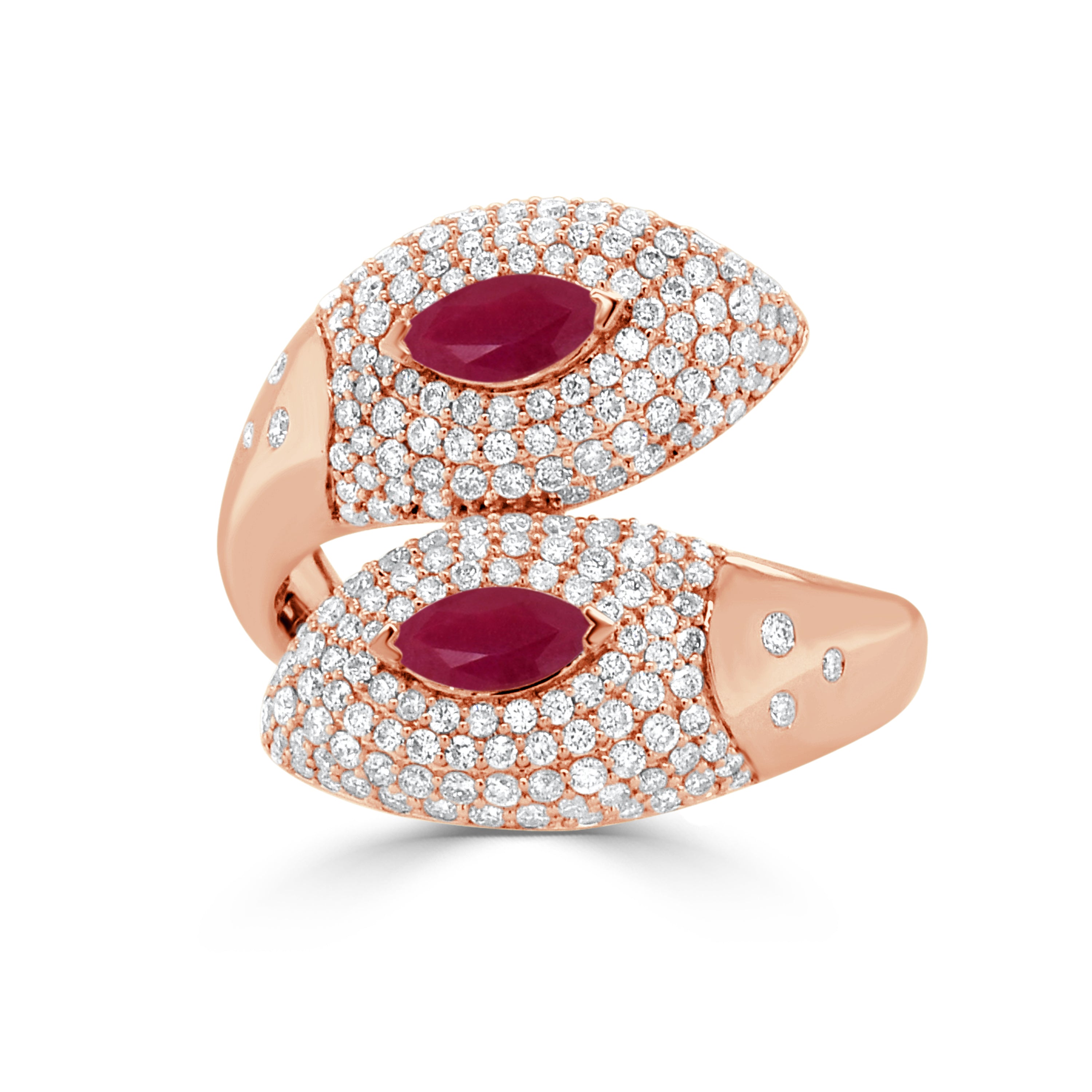 14K Gold Ruby & Diamond Bypass Ring - 1.08 CT