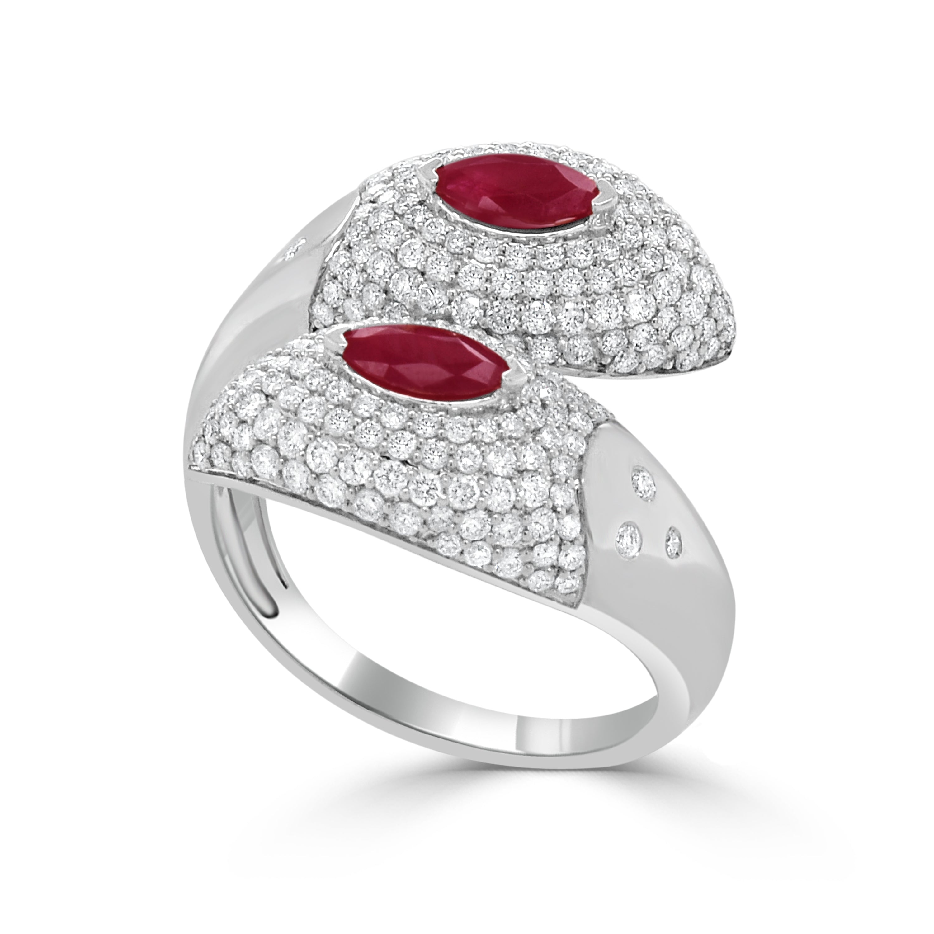 14K Gold Ruby & Diamond Bypass Ring - 1.08 CT
