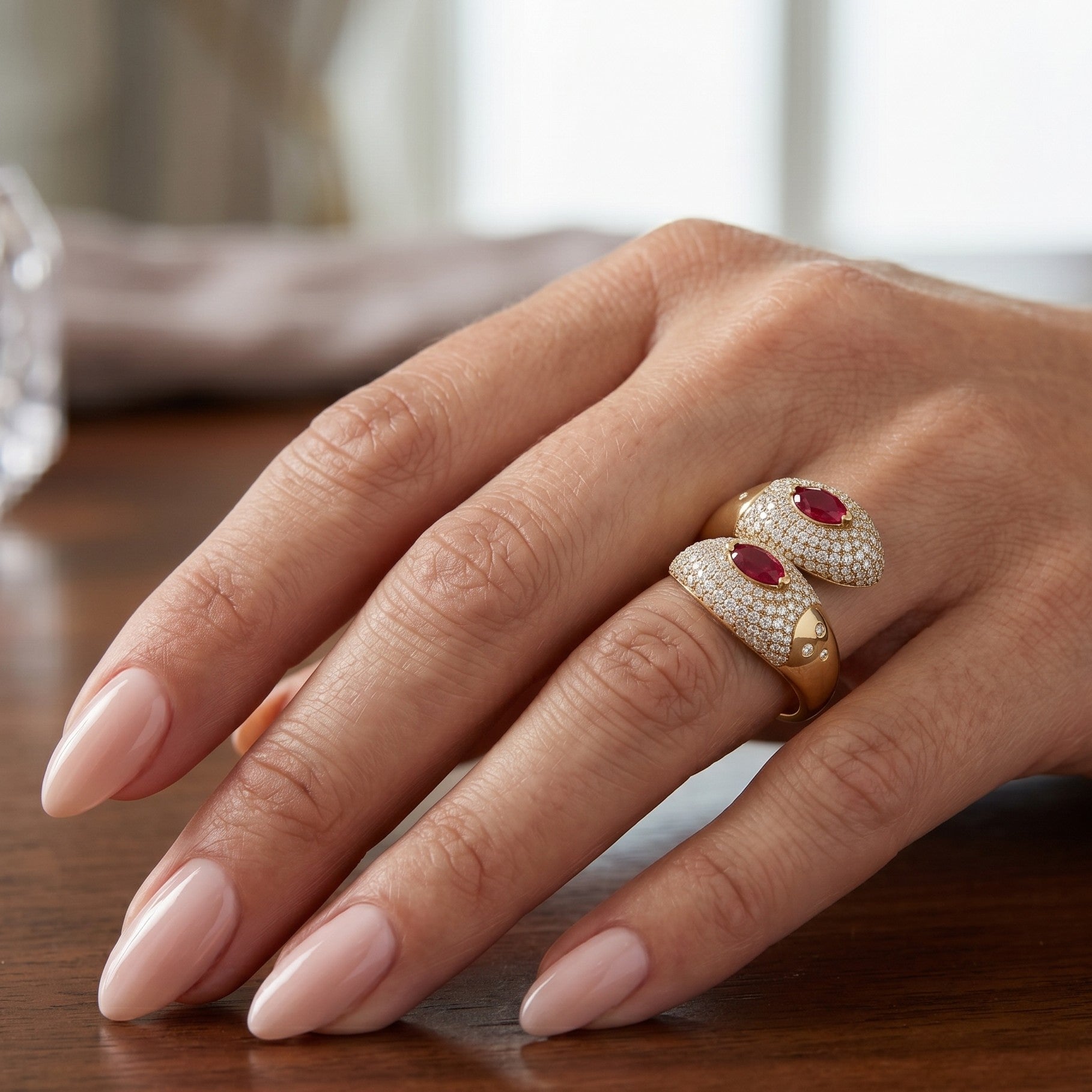 14K Gold Ruby & Diamond Bypass Ring - 1.08 CT