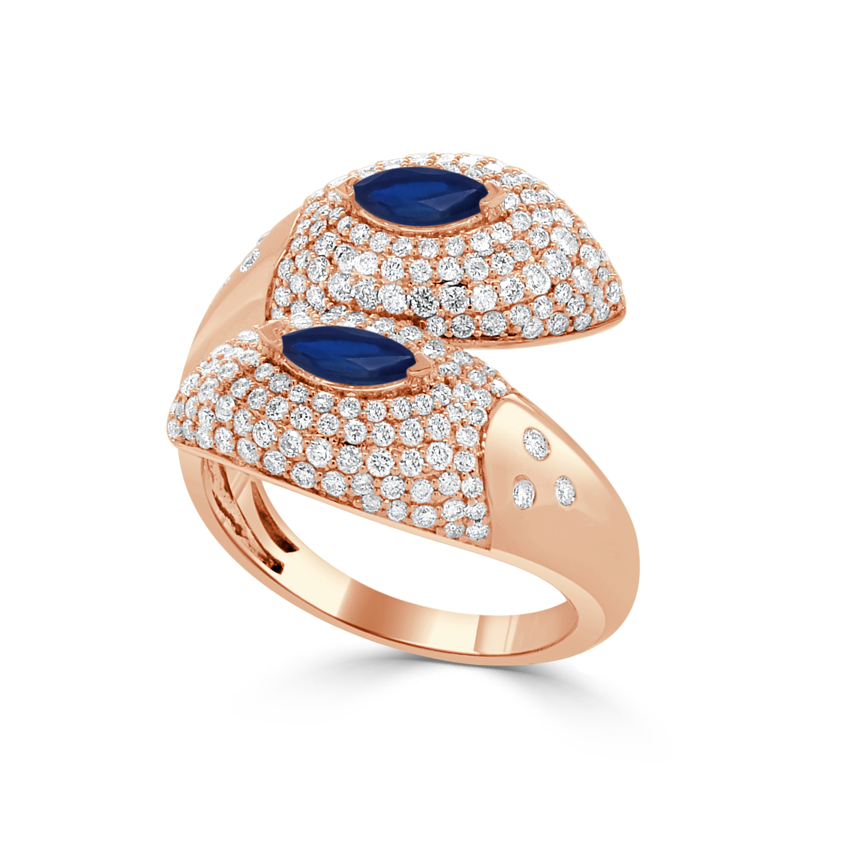 14K GOLD SAPPHIRE & DIAMOND BYPASS RING - 1.06 CT