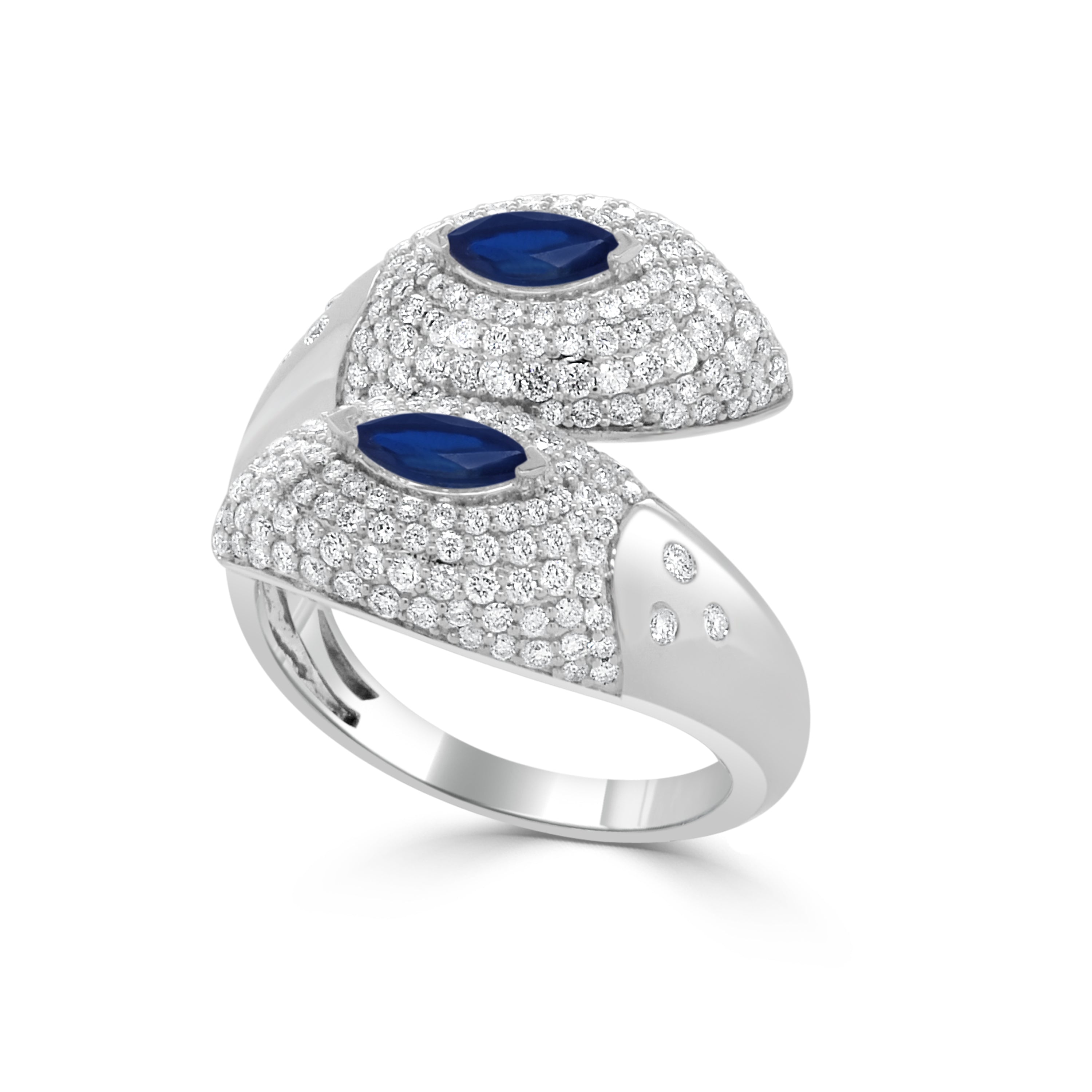 14K GOLD SAPPHIRE & DIAMOND BYPASS RING - 1.06 CT