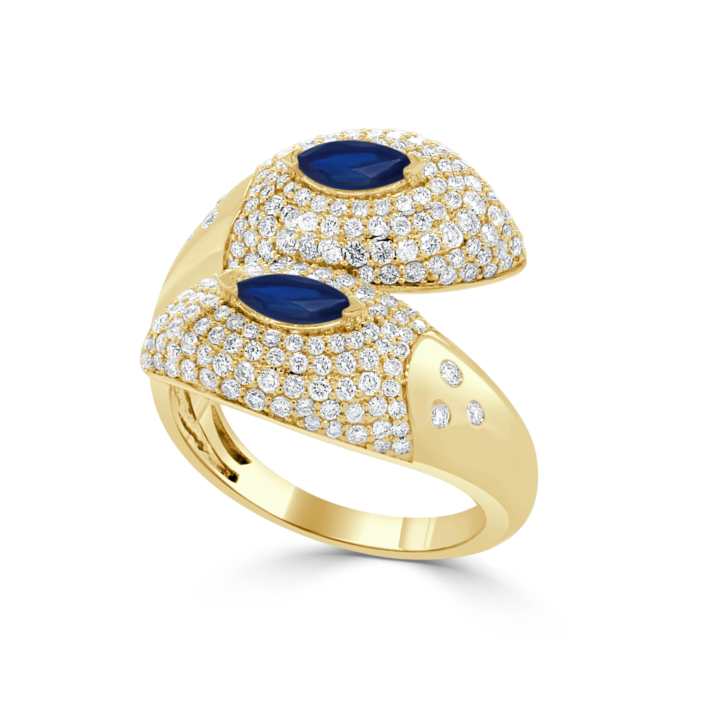 14K GOLD SAPPHIRE & DIAMOND BYPASS RING - 1.06 CT