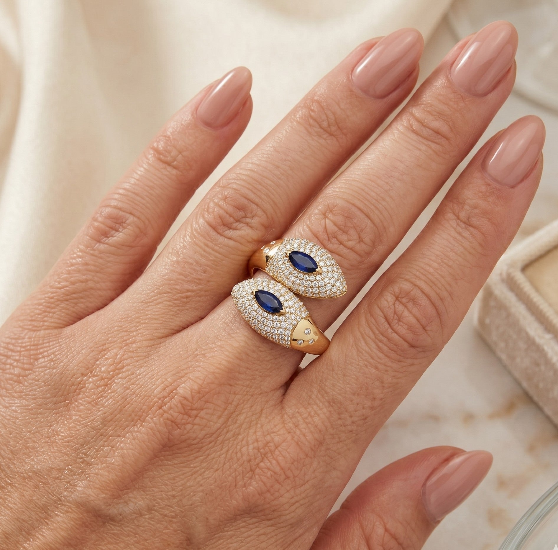 14K GOLD SAPPHIRE & DIAMOND BYPASS RING - 1.06 CT