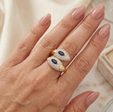 14K GOLD SAPPHIRE & DIAMOND BYPASS RING - 1.06 CT