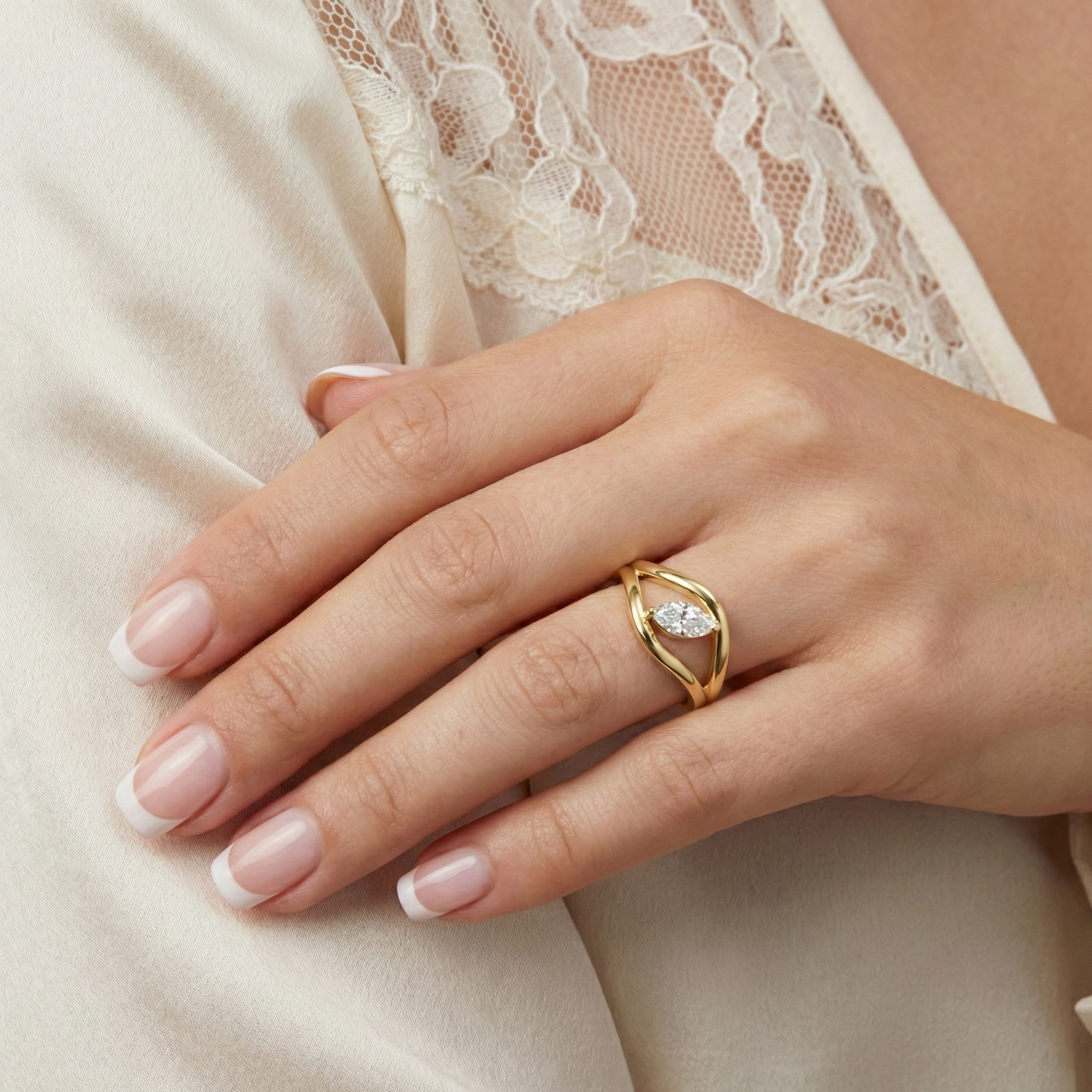 14K Gold Marquise Diamond Ring