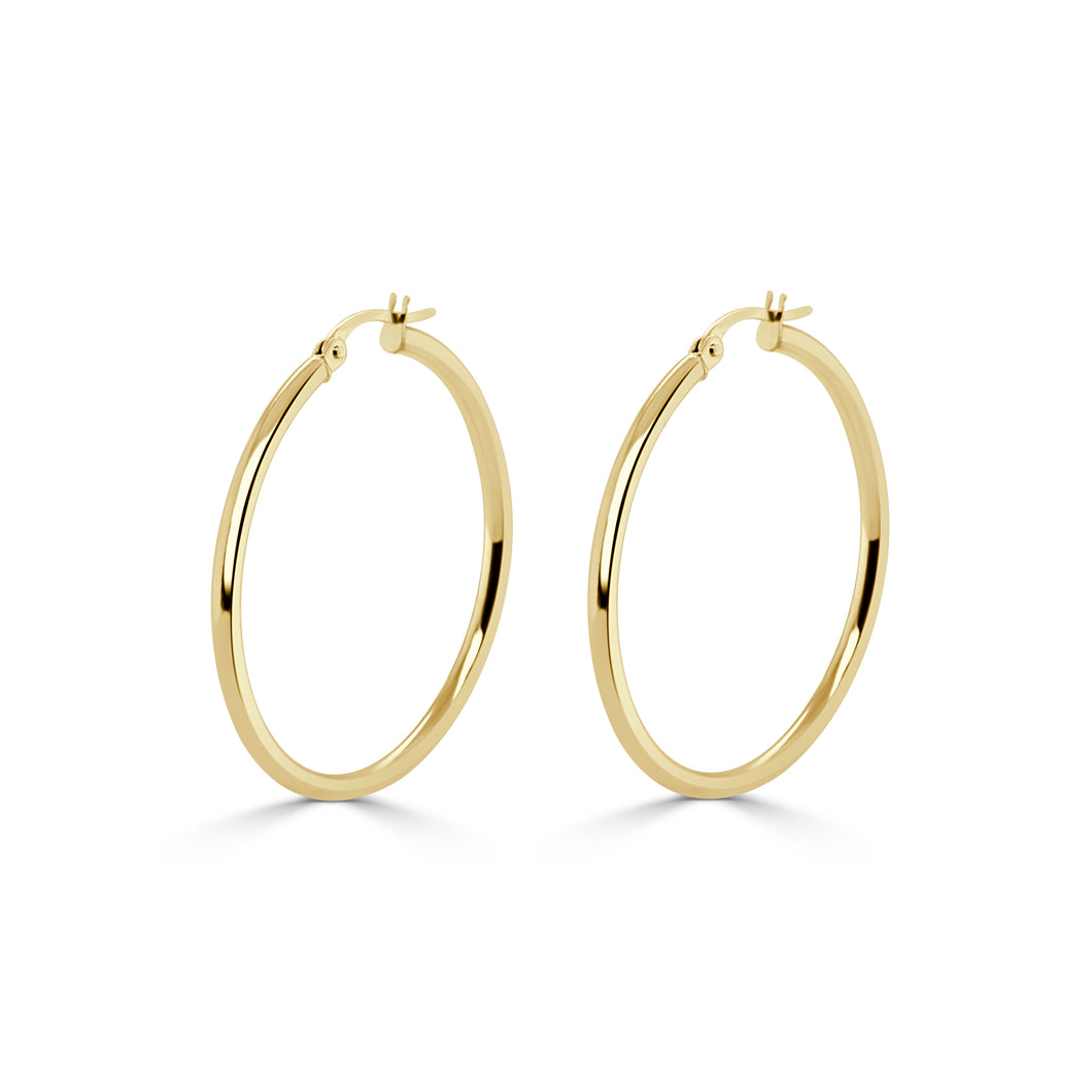 14K Gold 2x30mm Hoop Earrings