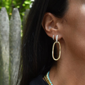 14K Gold & Diamond Link Oval Earrings