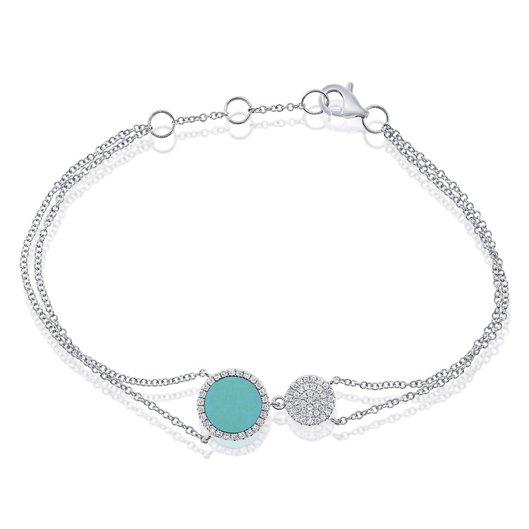 14k Gold Diamond & Turquoise Disc Bracelet