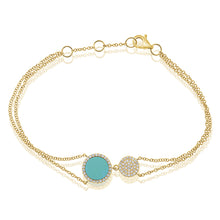 Load image into Gallery viewer, 14k Gold Diamond &amp; Turquoise Disc Bracelet