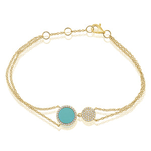 14k Gold Diamond & Turquoise Disc Bracelet
