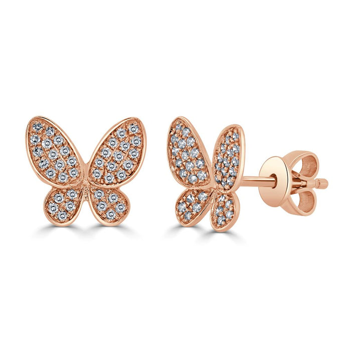 14k Gold & Diamond Butterfly Stud Earrings