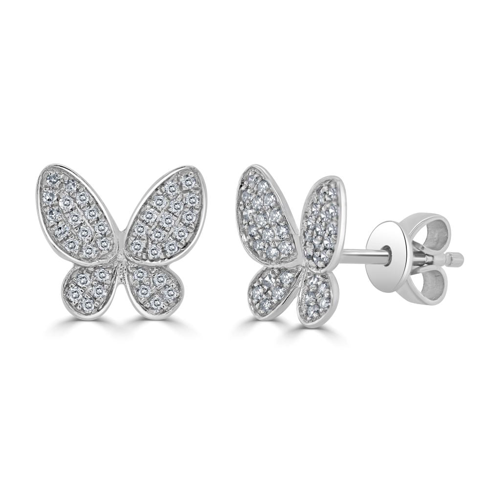 14k Gold & Diamond Butterfly Stud Earrings