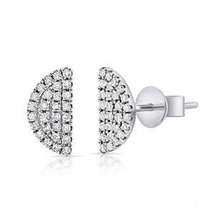 14k Gold & Diamond Half Moon Stud Earrings