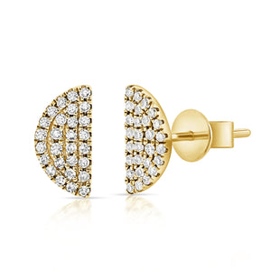 14k Gold & Diamond Half Moon Stud Earrings