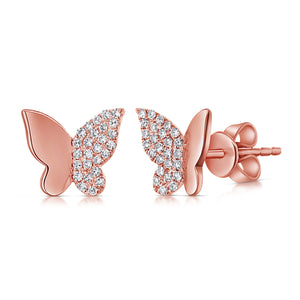 14k Gold & Diamond Butterfly Stud Earrings