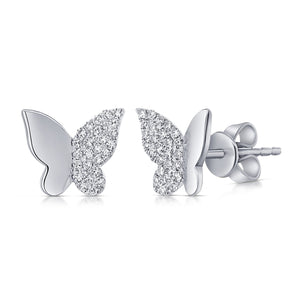 14k Gold & Diamond Butterfly Stud Earrings