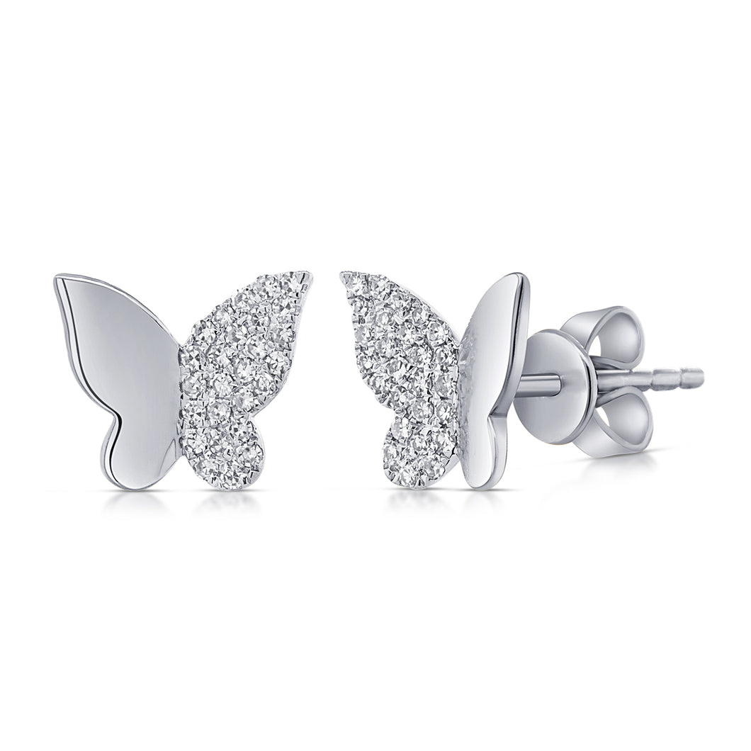 14k Gold & Diamond Butterfly Stud Earrings
