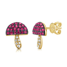 Load image into Gallery viewer, 14K Gold Diamond &amp; Gemstone Mushroom Stud Earrings