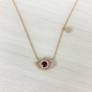 14k Gold Ruby & Diamond Evil Eye Necklace