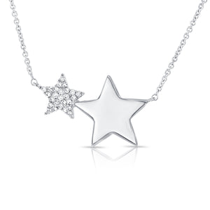 14k Gold & Diamond Double Star Necklace