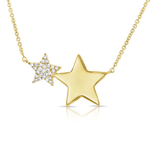 14k Gold & Diamond Double Star Necklace