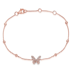 14k Gold & Diamond Butterfly Station Bracelet