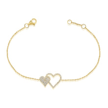 Load image into Gallery viewer, 14k Gold &amp; Diamond Double Heart Bracelet