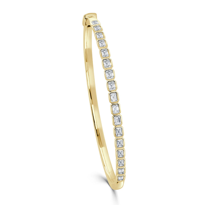 14K Gold & Emerald-Cut Diamond Bezel Set Bangle