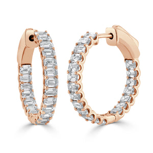 14K Gold & Emerald-Cut Diamond Hoop Earrings