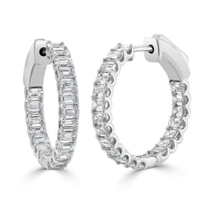 14K Gold & Emerald-Cut Diamond Hoop Earrings