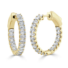Load image into Gallery viewer, 14K Gold &amp; Emerald-Cut Diamond Hoop Earrings