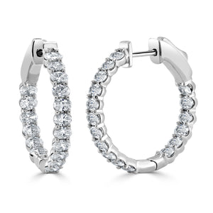14K Gold & Oval Diamond Hoop Earrings