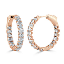 Load image into Gallery viewer, 14K Gold, Oval &amp; Emerald-Cut Diamond  Hoop Earrings