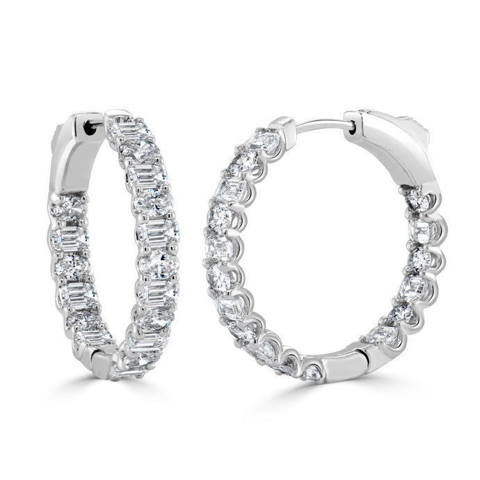 14K Gold, Oval & Emerald-Cut Diamond  Hoop Earrings