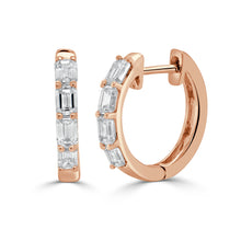 Load image into Gallery viewer, 14k Gold &amp; Emerald-Cut Diamond Huggie Earrings