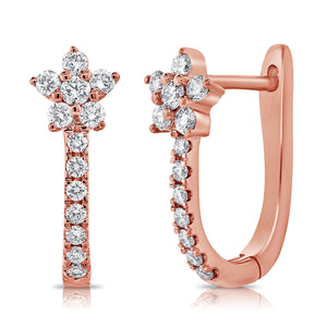 14K Gold & Diamond Flower Huggie Earring