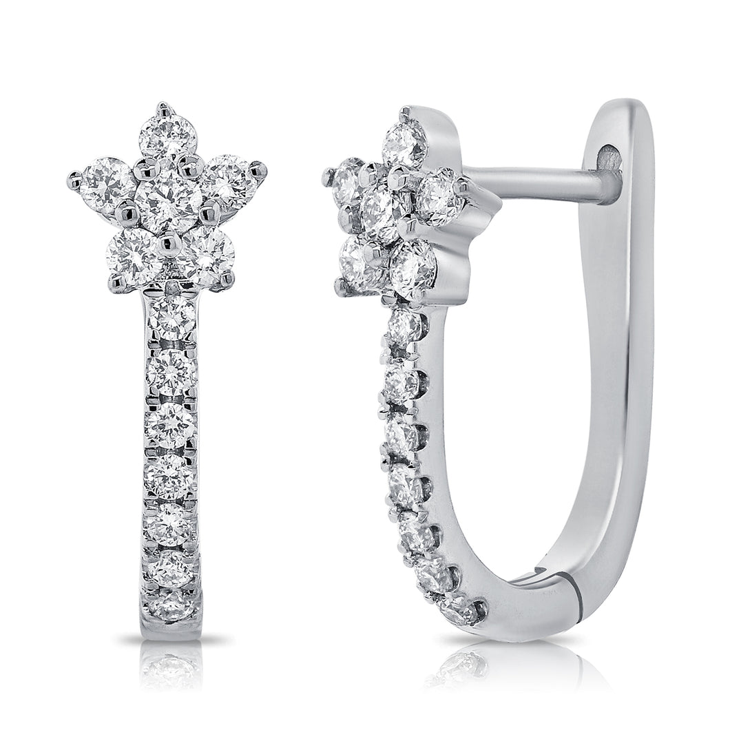 14K Gold & Diamond Flower Huggie Earring