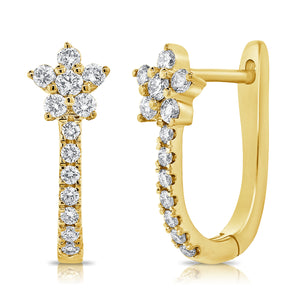 14K Gold & Diamond Flower Huggie Earring