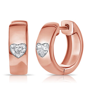 14K Gold & Heart Diamond Huggie Earrings
