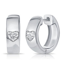 Load image into Gallery viewer, 14K Gold &amp; Heart Diamond Huggie Earrings