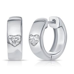 14K Gold & Heart Diamond Huggie Earrings