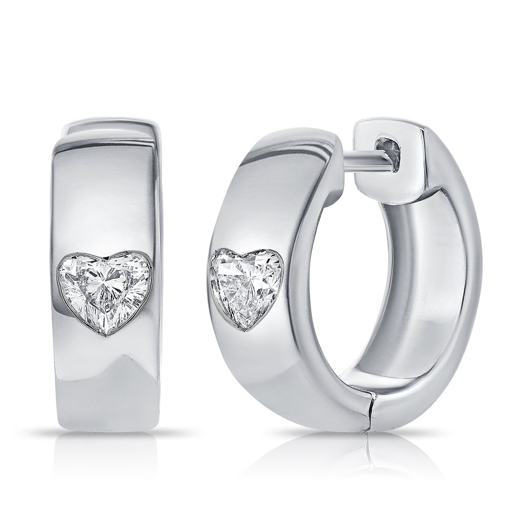 14K Gold & Heart Diamond Huggie Earrings