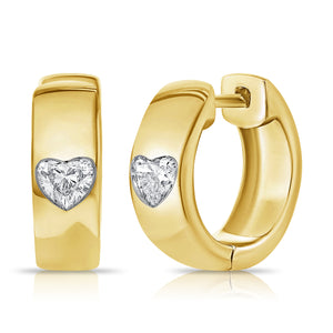 14K Gold & Heart Diamond Huggie Earrings