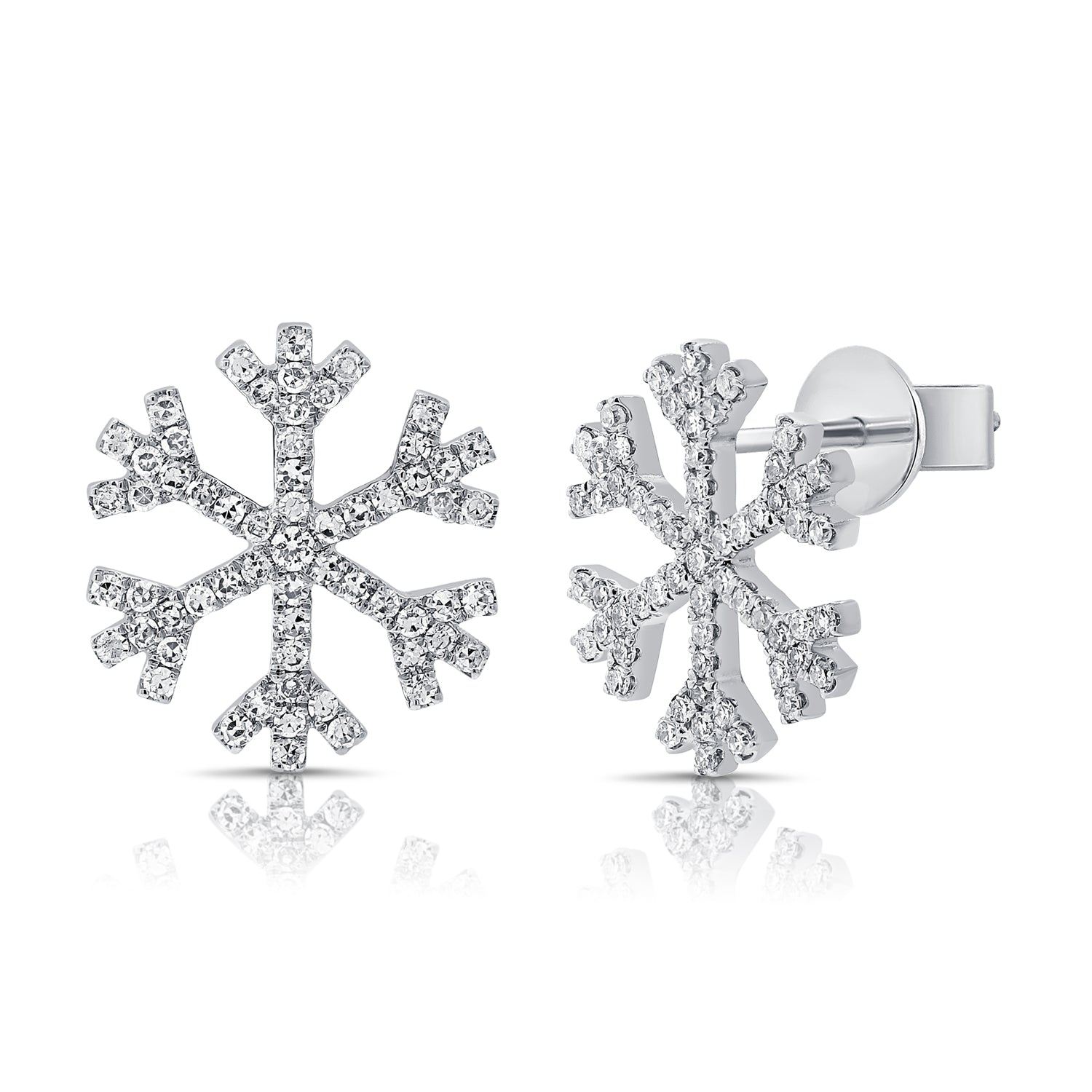 14K Gold & Diamond Snowflake Stud Earrings - 0.42ct